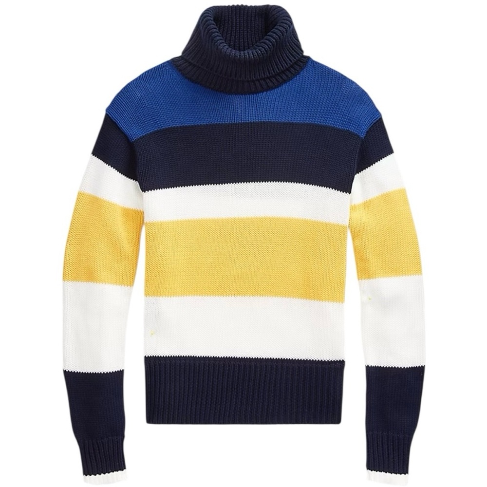Polo Ralph Lauren Cotton Turtleneck Sweater Hunter Navy Multi Elbow Patch‎ XL